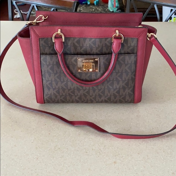 Michael Kors Handbags - Michael Kors “Tina” satchel in Brown and Cherry